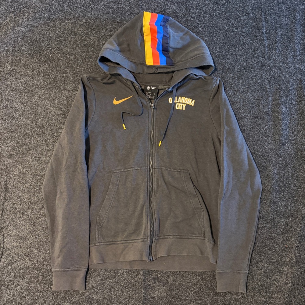 Nike NBA Oklahoma City Thunder Zip Up Hoodie Mens Medium Gray Yellow Orange Blue